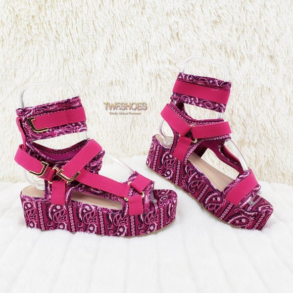 Fuchsia Pink Paisley Bandanna 2" harness strap shoes Comfy Pink Bandana - Picture 4 of 12